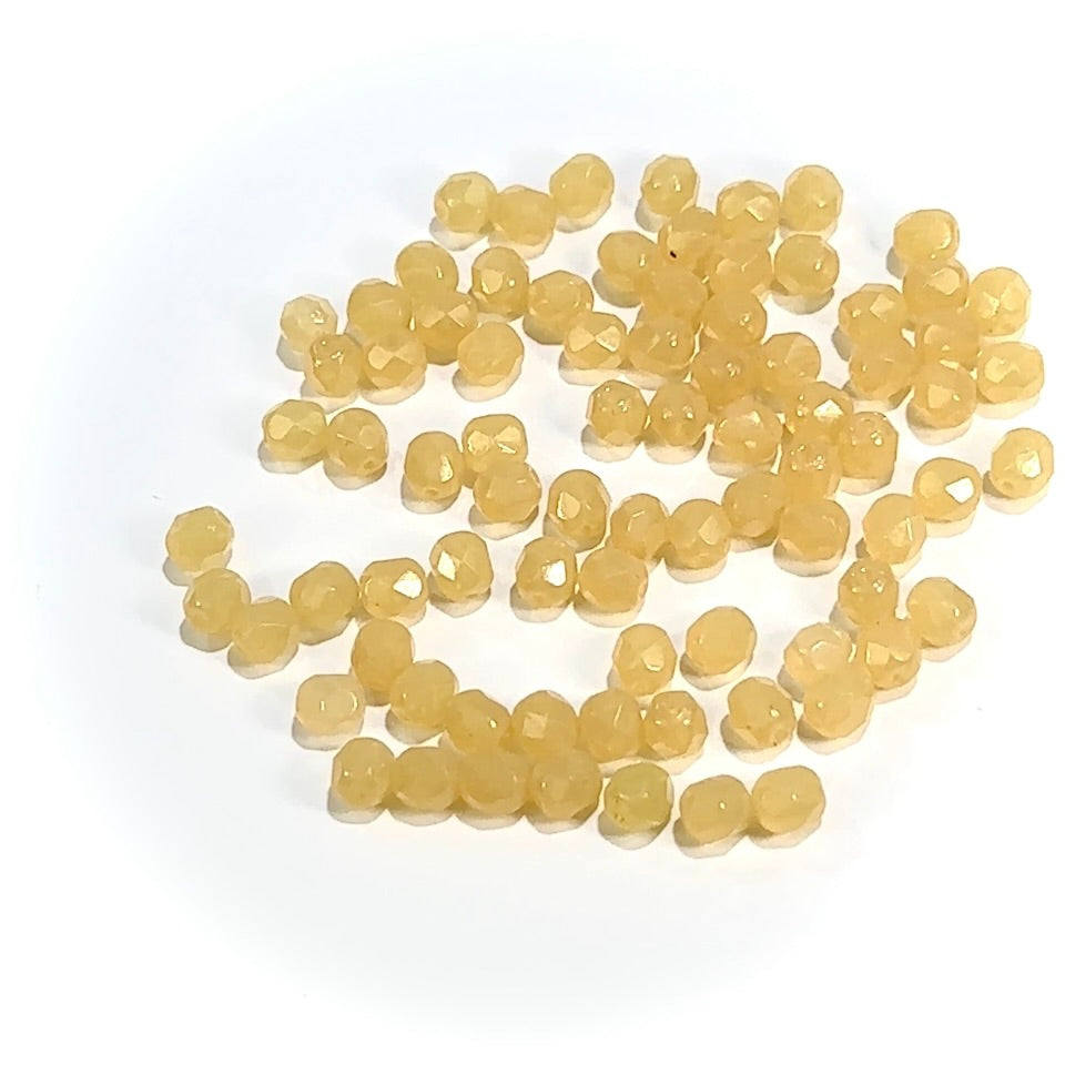 Rich Beige Opal Traditional Czech Fire Polished Round Faceted Glass Beads 6mm 80pcs J771