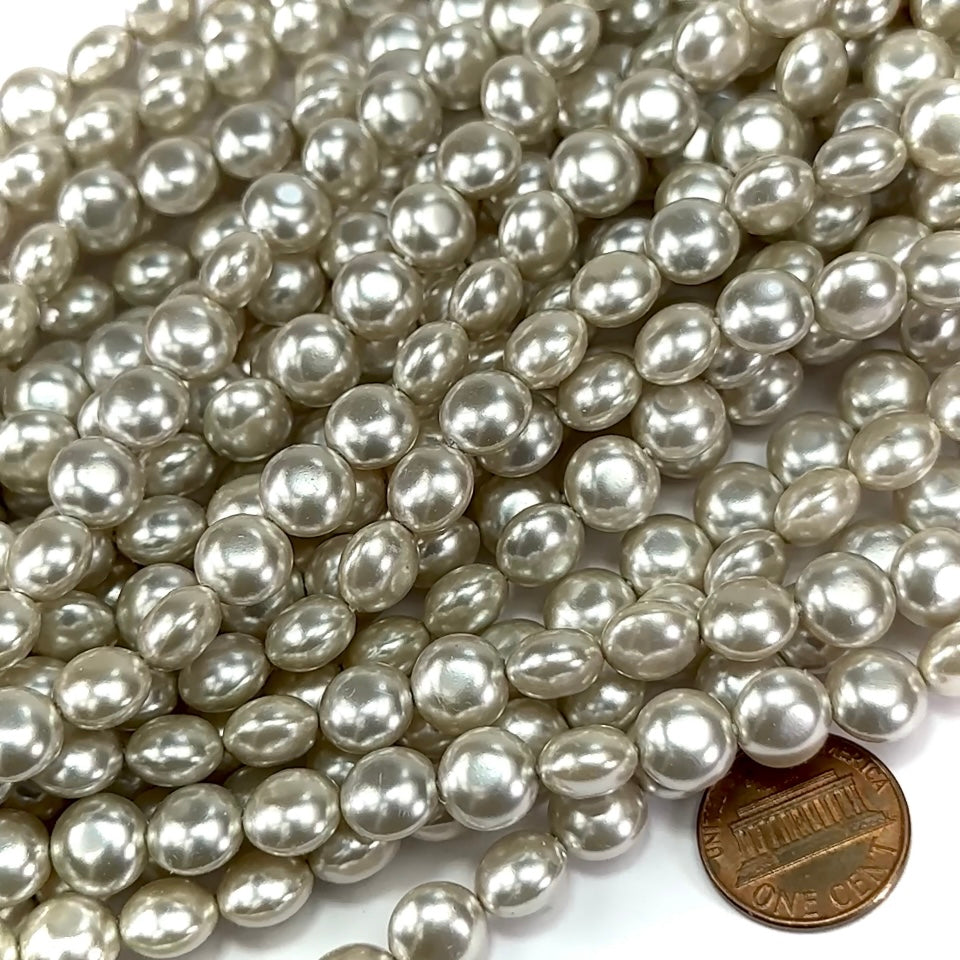 50 Czech Lentil Coin Glass Pearls 9x6mm Silver Grey Pearl color squished pearls