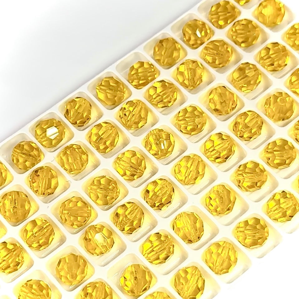 Citrine Czech Machine Cut Round Crystal Beads Rich Yellow 8mm Rosary Size Beads
