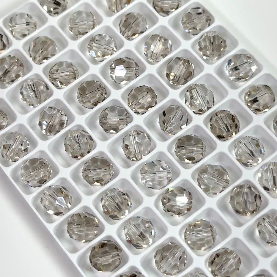 Crystal Velvet coated Czech Machine Cut Round Crystal Beads size 8mm clear crystals silvery gray coated