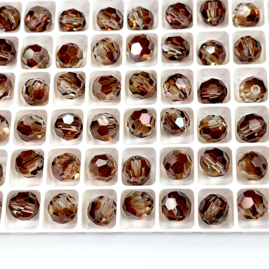 Crystal Venus coated, Czech Machine Cut Round Crystal Beads, clear and brown 8mm