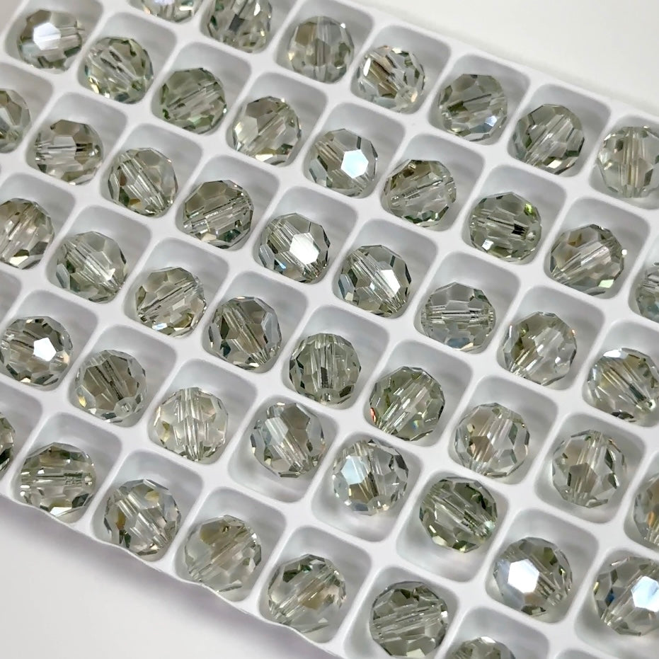 Crystal Viridian coated Czech Machine Cut Round Crystal Beads in sizes 3mm 8mm clear crystals silvery green coated