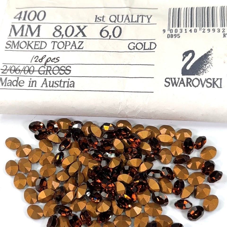 Swarovski Art.# 4100 - Smoked Topaz Gold Foiled Pointed Back Oval Fancy Stones 128pcs size 8x6mm SW056