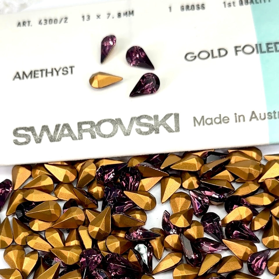 Swarovski Art.# 4300/2 TTC - Amethyst purple Gold Foiled Table Cut Pearshape Pointed Back Stones in size 13x7.8mm 144pcs SW090
