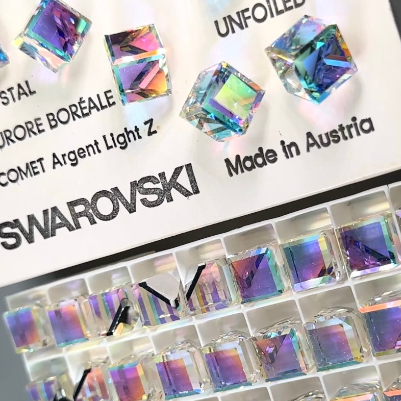 Swarovski Art.# 4841 - Crystal AB CAL VZ Angled Cut Corner 3/4 Offset Cube Fancy Stones 6pcs size 12mm SW101