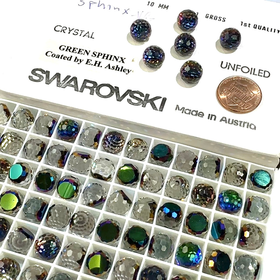 Swarovski Art.# 4861 - Crystal Green Sphinx coated 3/4 Fireball Fancy Stones 144pcs size 10mm in original package SW116