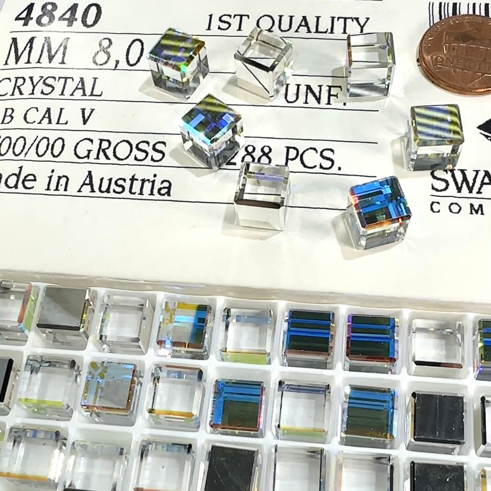 Swarovski Art.# 4840 - Crystal AB CAL Cube Fancy Stones 12pcs size 8mm SW135