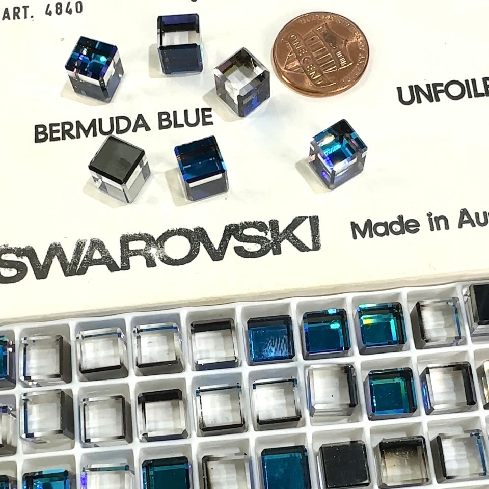 Swarovski Art.# 4840 - Crystal Bermuda Blue Cube Fancy Stones 12pcs size 8mm SW136