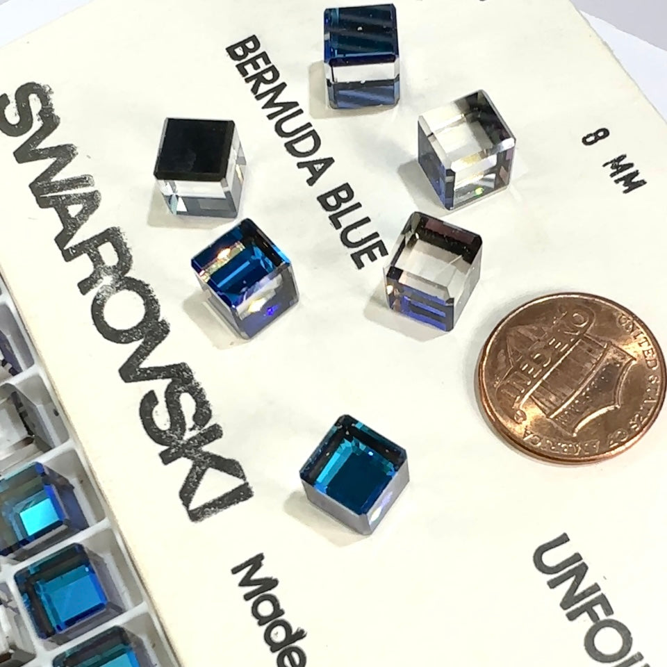 Swarovski Art.# 4840 - Crystal Bermuda Blue Cube Fancy Stones 12pcs size 8mm SW136
