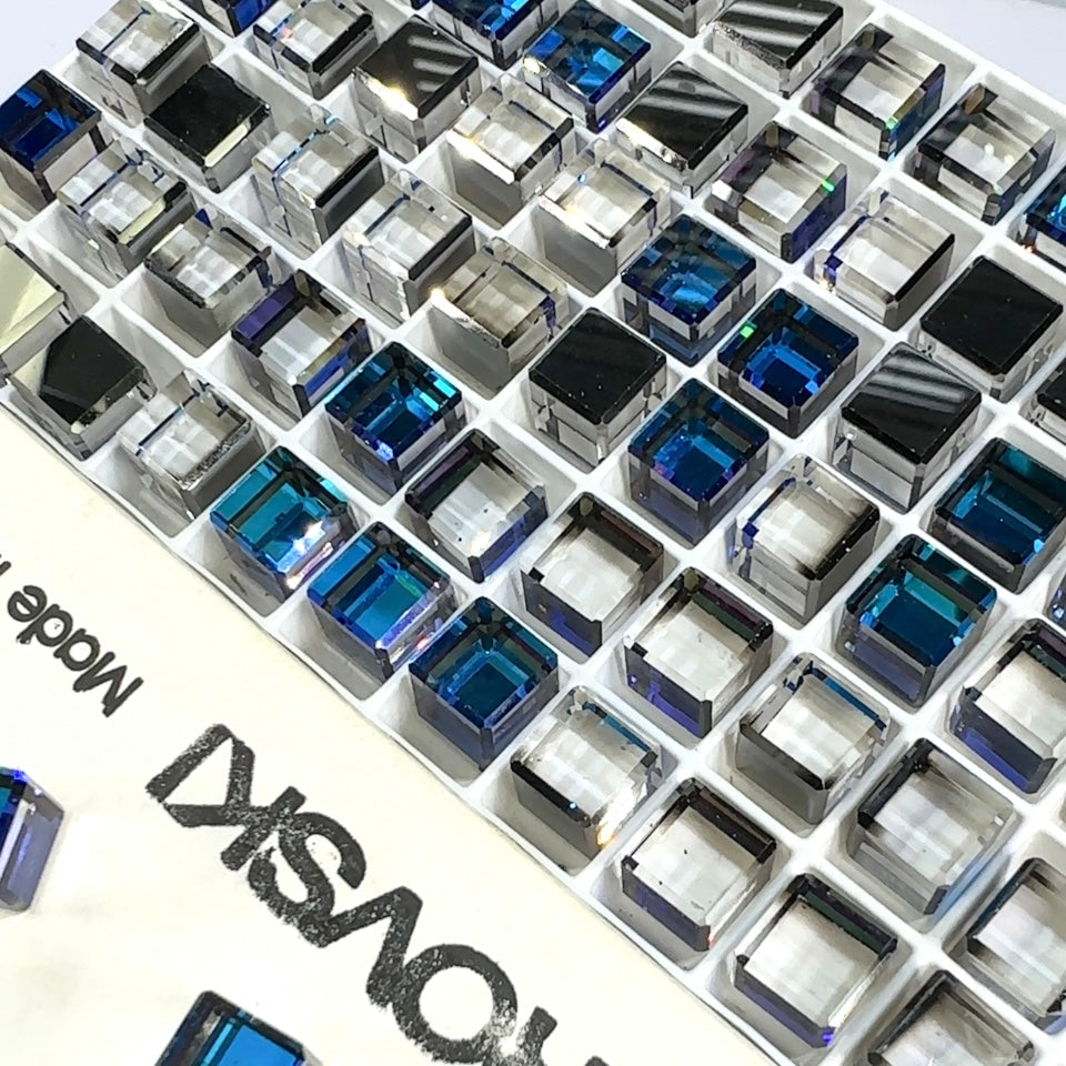 Swarovski Art.# 4840 - Crystal Bermuda Blue Cube Fancy Stones 12pcs size 8mm SW136
