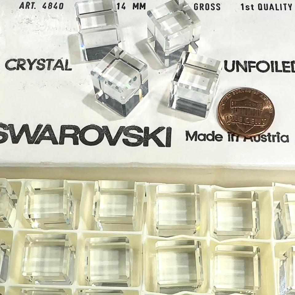 Swarovski Art.# 4840 - Crystal clear Cube Fancy Stones 4pcs size 14mm SW141