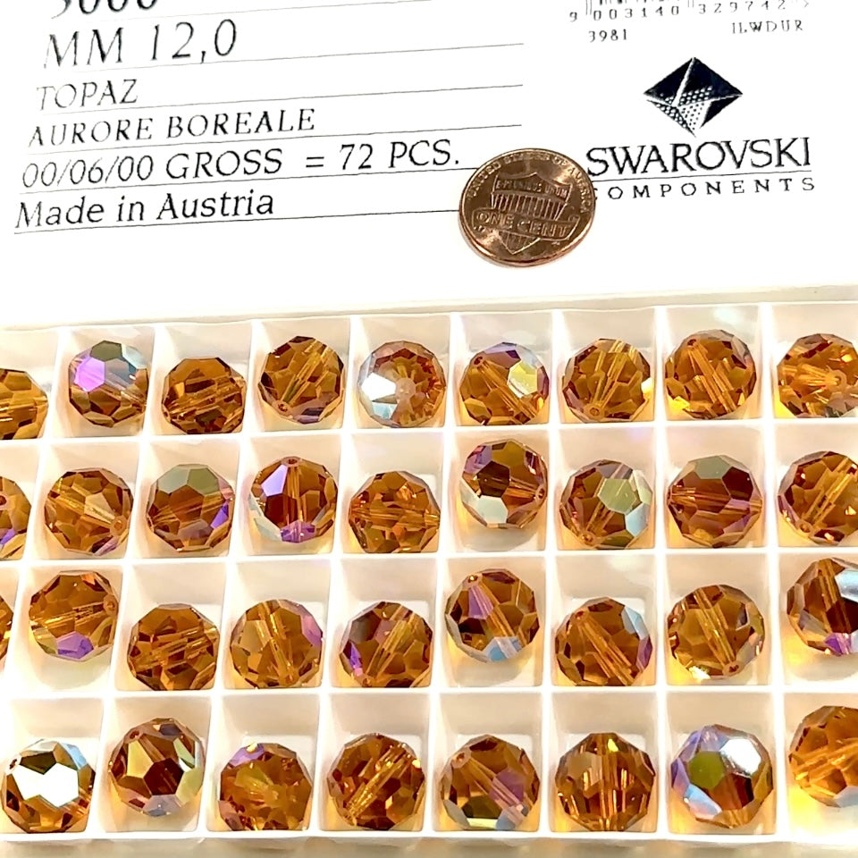 Swarovski Art.# 5000 - 12mm Topaz AB Round Crystal Beads 6pcs SW143