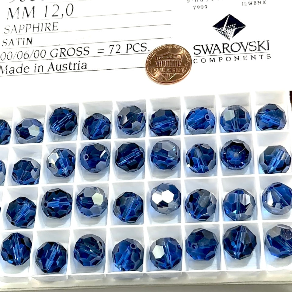 Swarovski Art.# 5000 - 12mm Sapphire Satin Round Crystal Beads 6pcs SW146