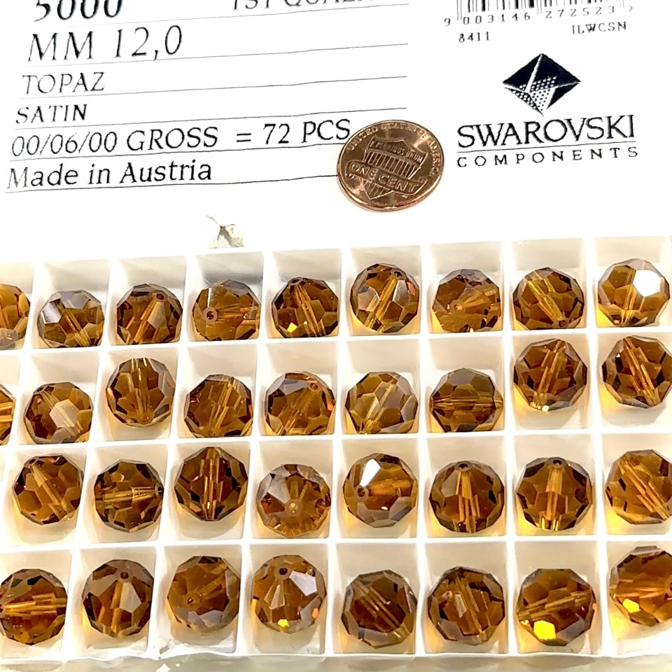Swarovski Art.# 5000 - 12mm Topaz Satin Round Crystal Beads 6pcs SW147