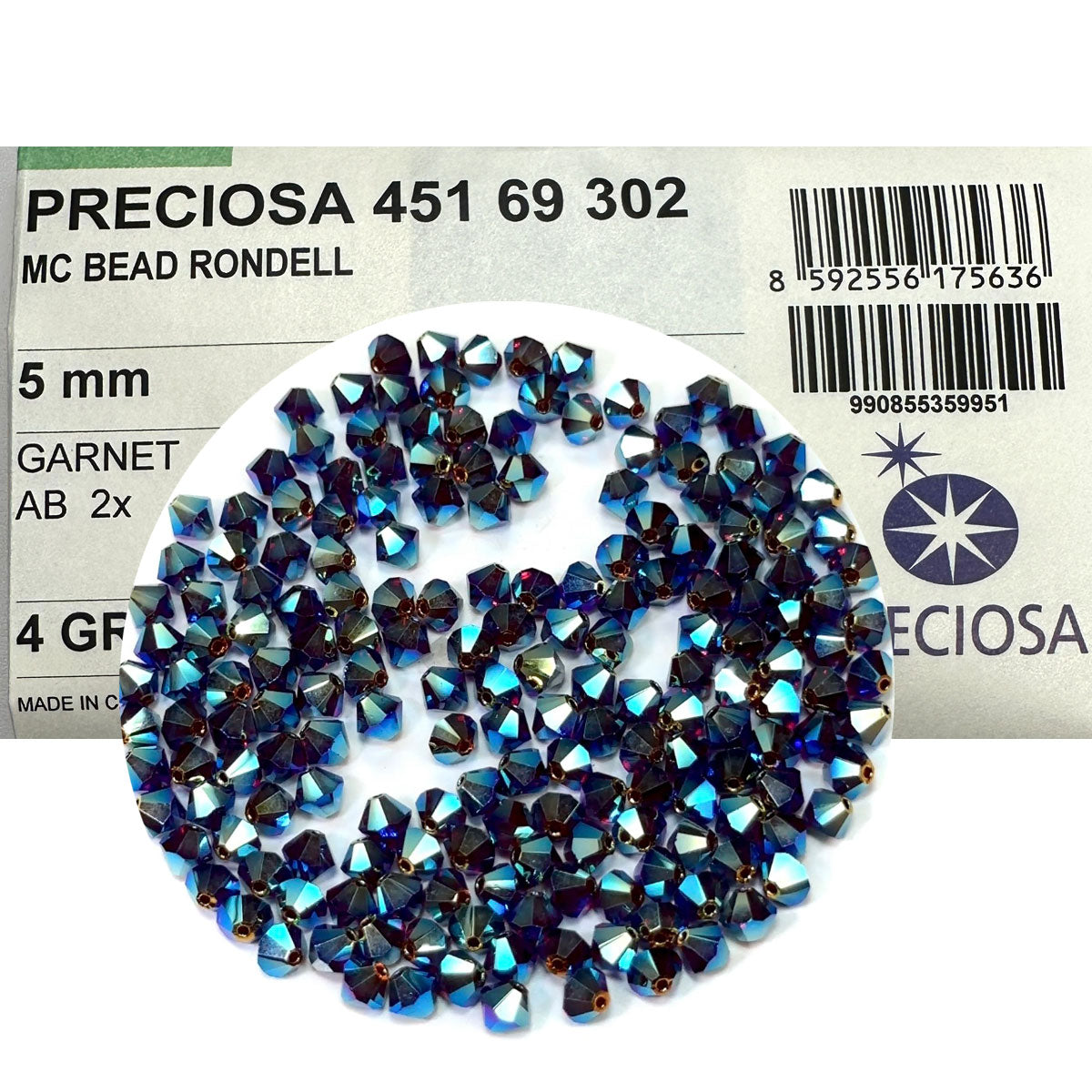 Garnet full AB (AB2X), Czech Glass Beads, Machine Cut Bicones (MC Rondell, Diamond Shape), deep red crystals double-coated with Aurora Borealis, 6mm