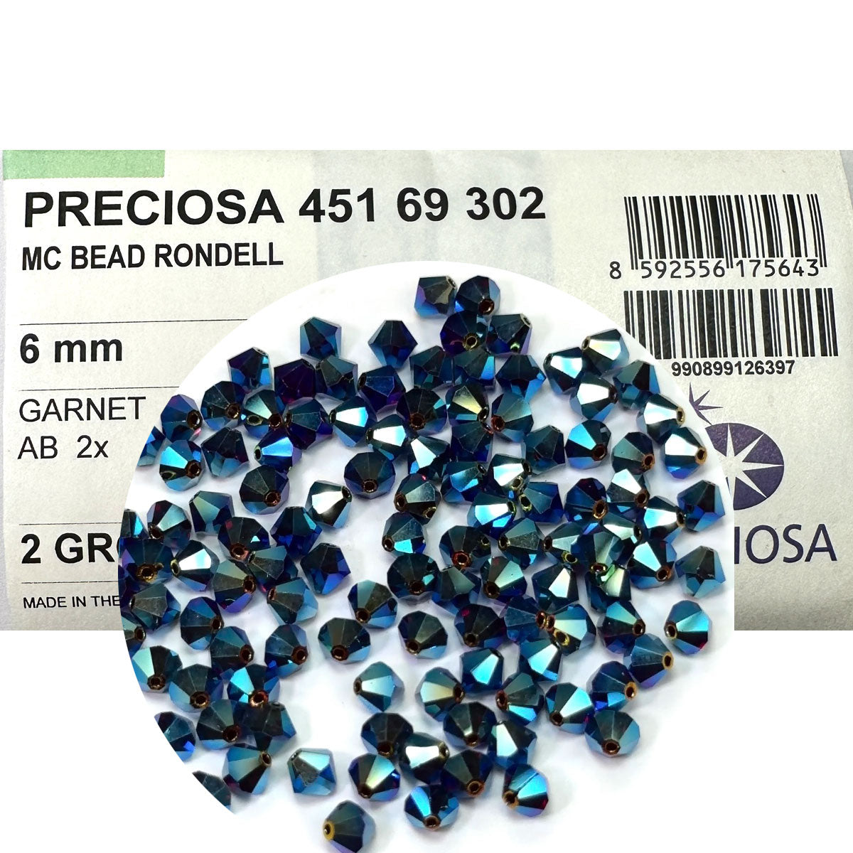 Garnet full AB (AB2X), Czech Glass Beads, Machine Cut Bicones (MC Rondell, Diamond Shape), deep red crystals double-coated with Aurora Borealis, 6mm