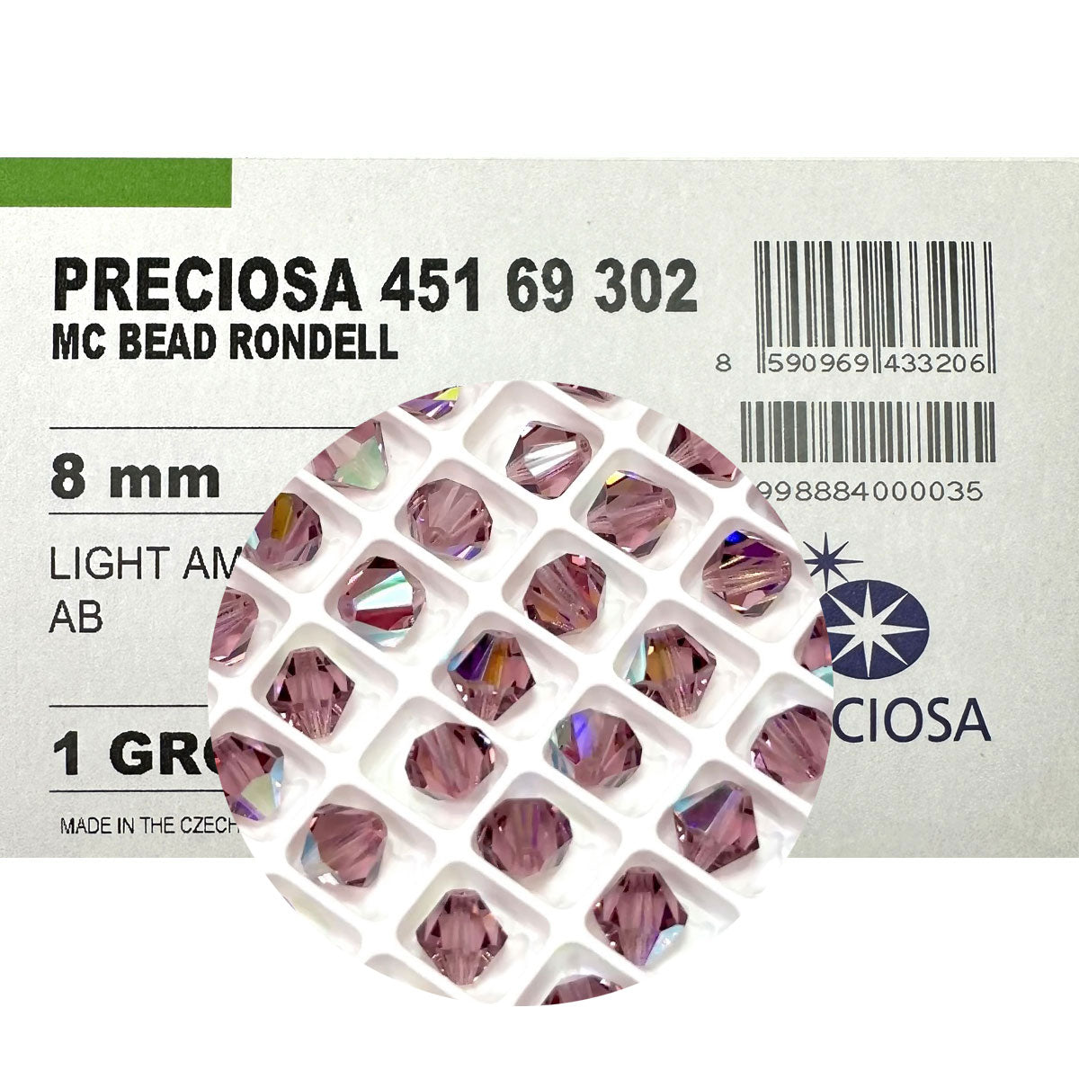 Light Amethyst AB Czech Glass Beads, Machine Cut Bicones (MC Rondell, Diamond Shape), light purple crystals coated with Aurora Borealis 8mm 12mm