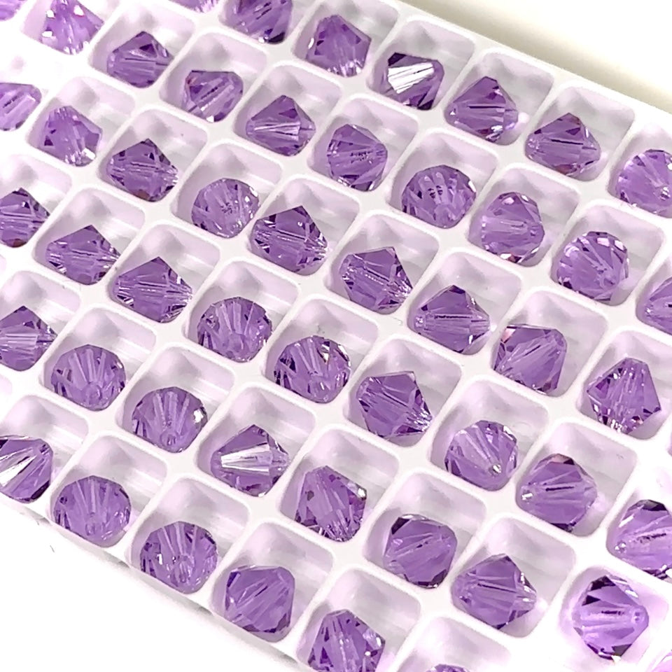 Violet Czech Glass Beads Machine Cut Bicones (MC Rondell, Diamond Shape) transparent rich purple crystals