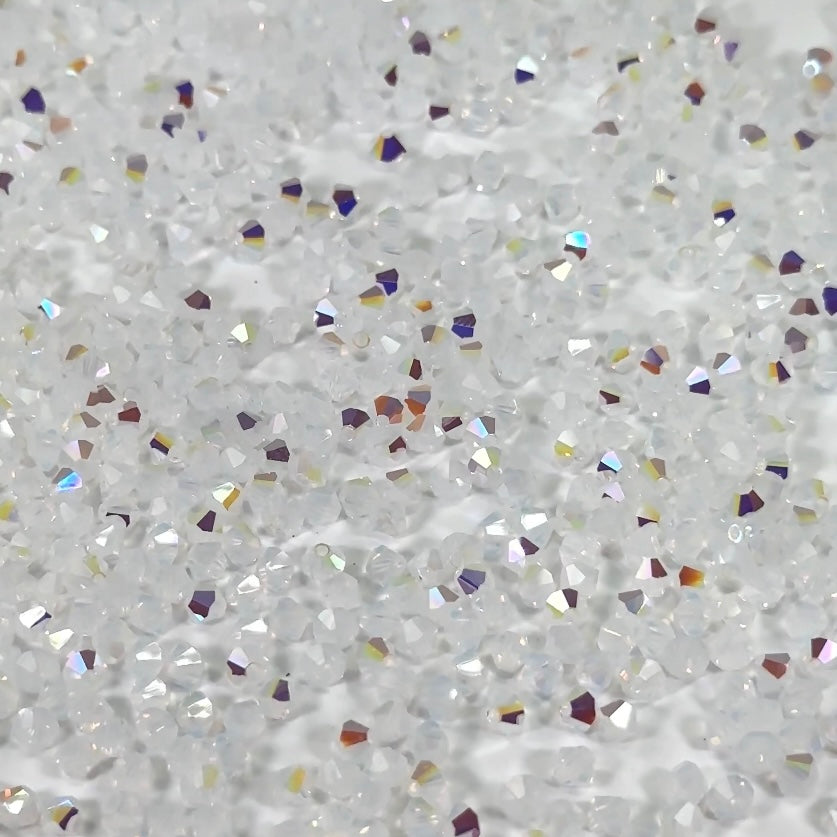White Opal Glitter Preciosa coating Czech Glass Beads Machine Cut Bicones MC Rondell Diamond Shape milky white and rich Moonlight coated crystals 4mm 6mm