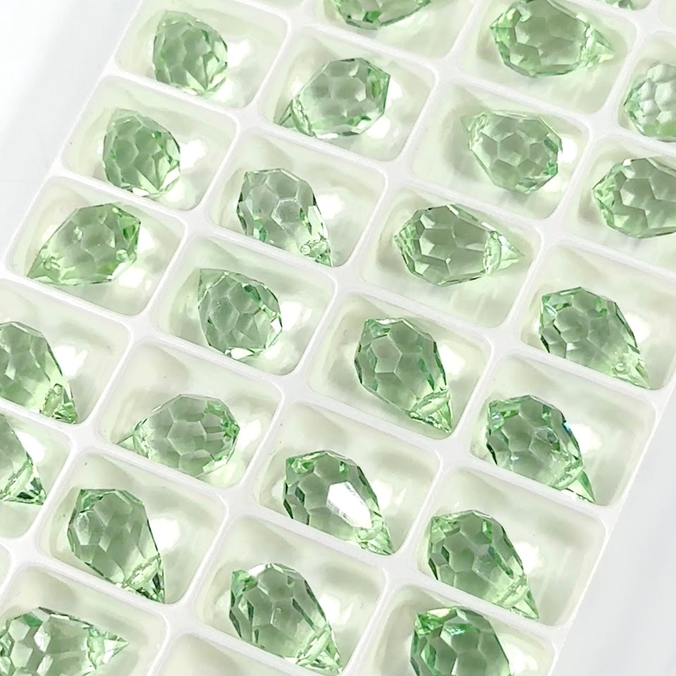 Crystal Light Green coated Czech Machine Cut Top Drilled Drop Pendants 9x15mm 6pcs Art.681