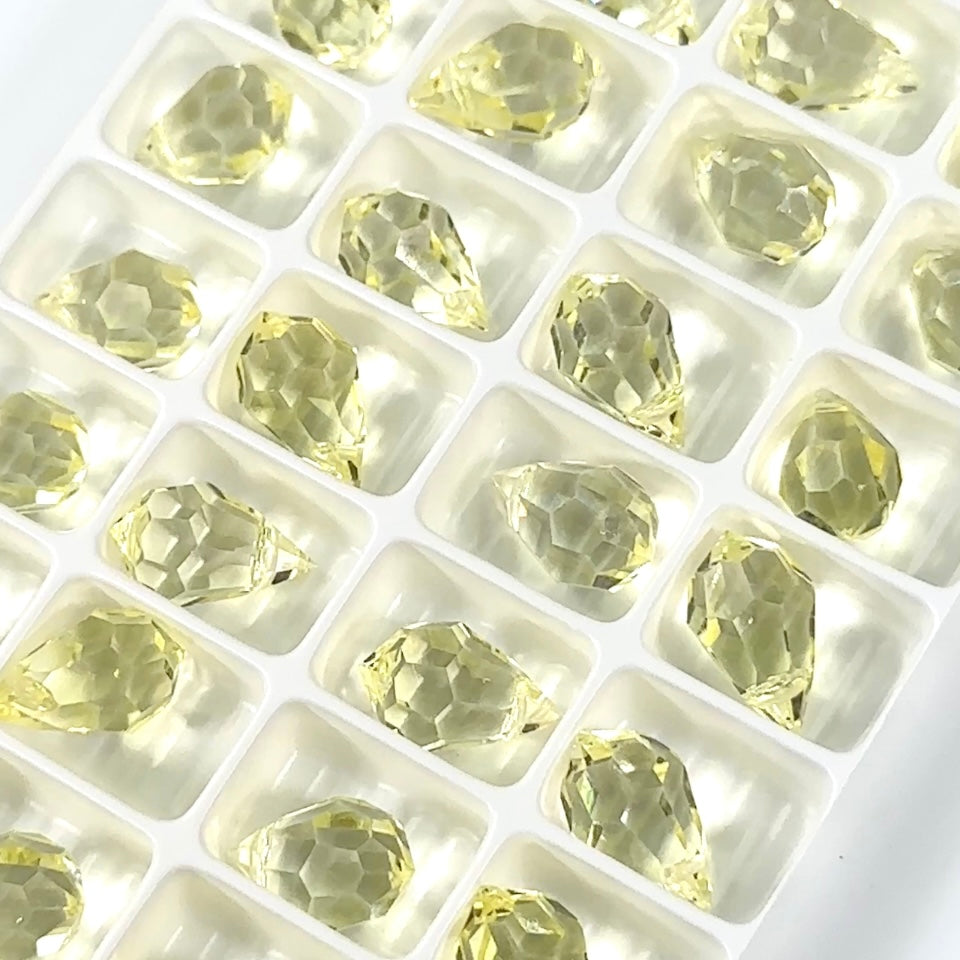 Crystal Medium Yellow coated Czech Machine Cut Top Drilled Drop Pendants 9x15mm 6pcs Art.681