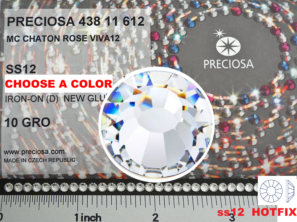 12ss HOTFIX, CHOOSE A COLOR, 1440 pieces of Preciosa VIVA Iron-on Flatbacks, Genuine Czech Crystals in size 3mm, ss12