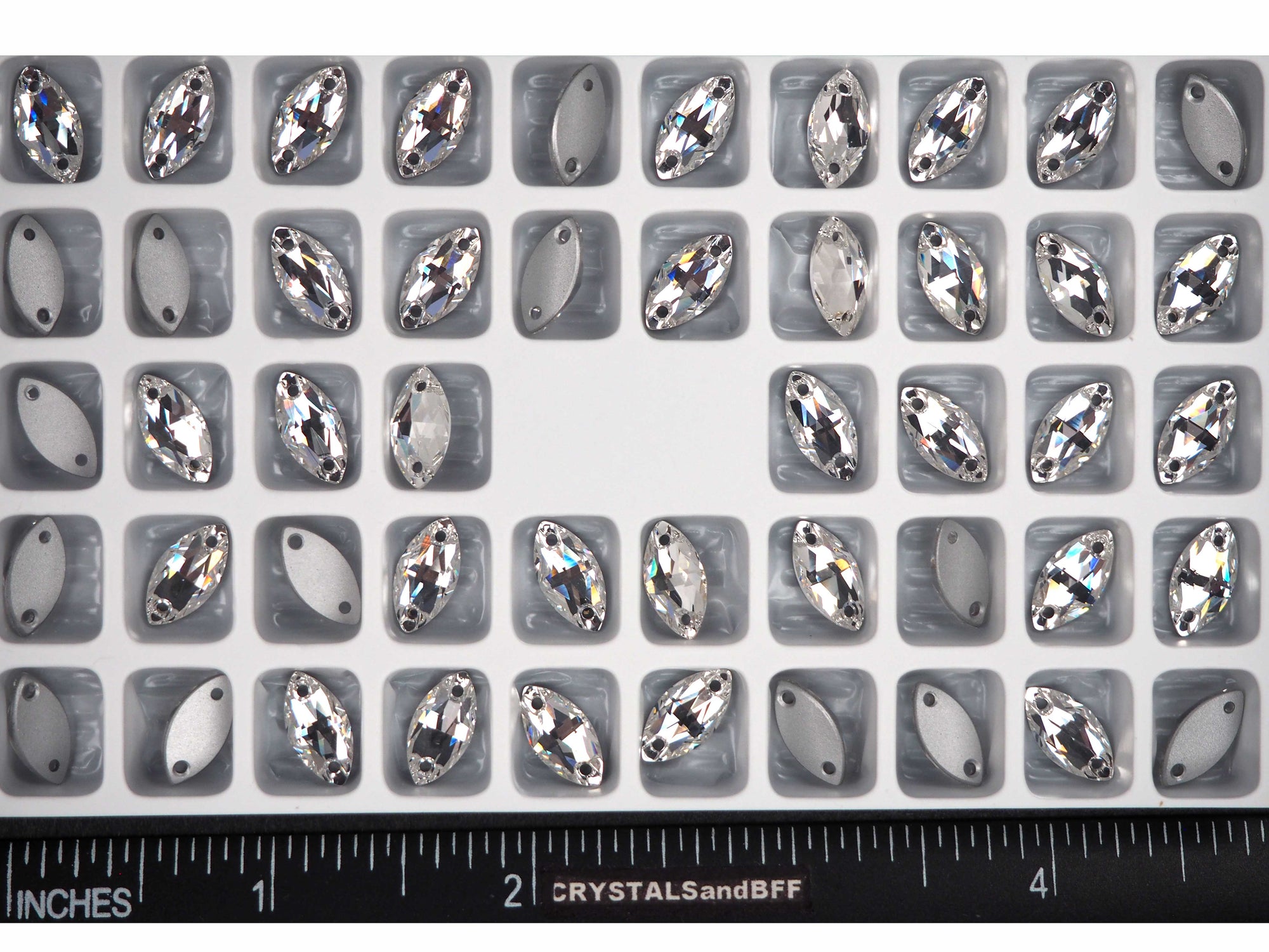 Crystal , Preciosa Czech MC Navette 2-hole Flatback Sew-on Stones Style #438-64-301 Silver Foiled, size 12x6mm, 24pcs, P831