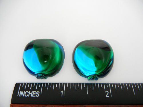 2 VINTAGE West German hand made fruit cabochons 25mm Pomegranate, 2-tone green/blue #1 ii