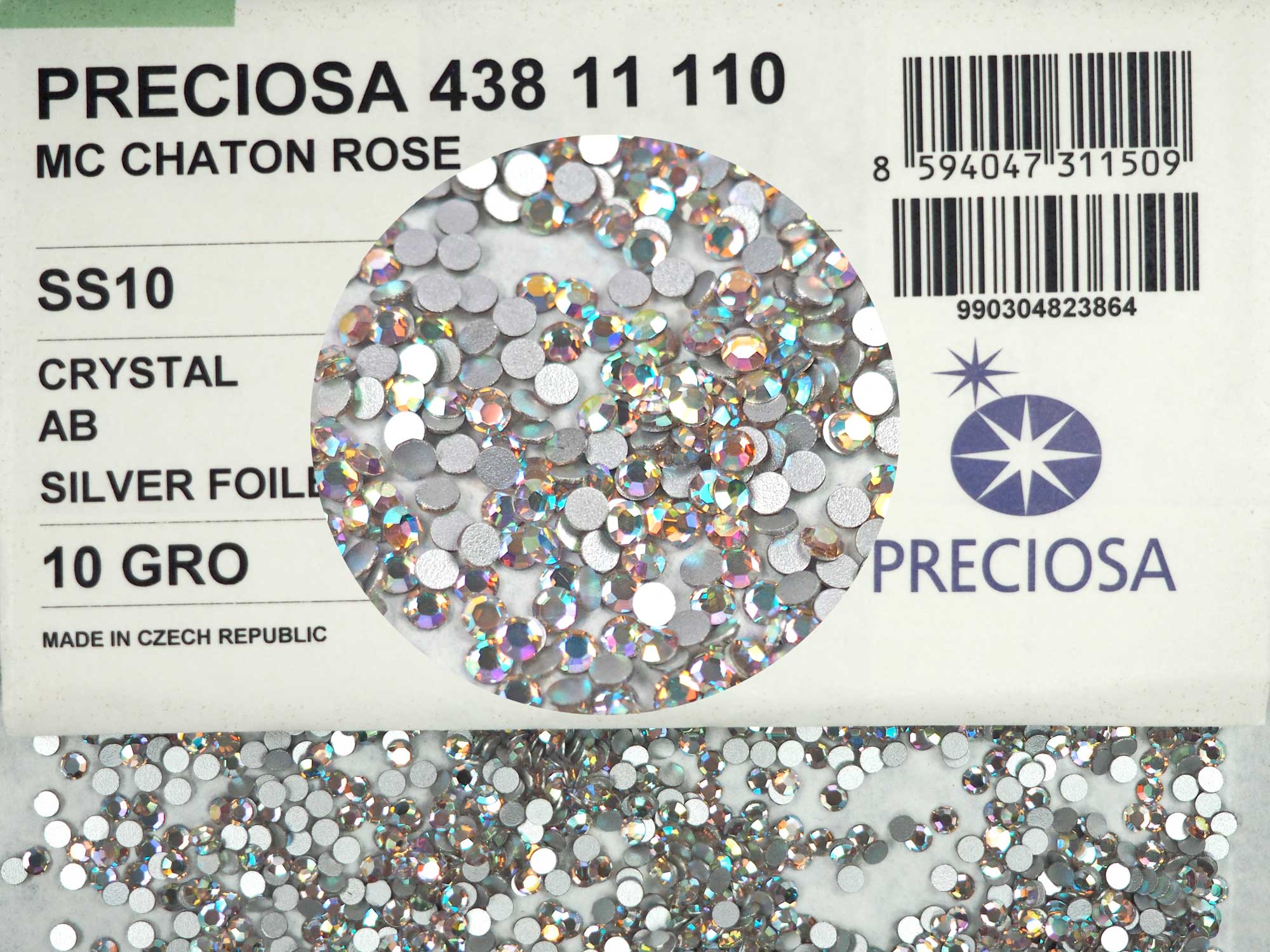 Crystal AB  Preciosa 8-faceted Chaton Roses Article 438-11-110 (8-ft Rhinestone Flatbacks) Genuine Czech Crystals clear coated with Aurore Boreale ss6 ss10 ss16