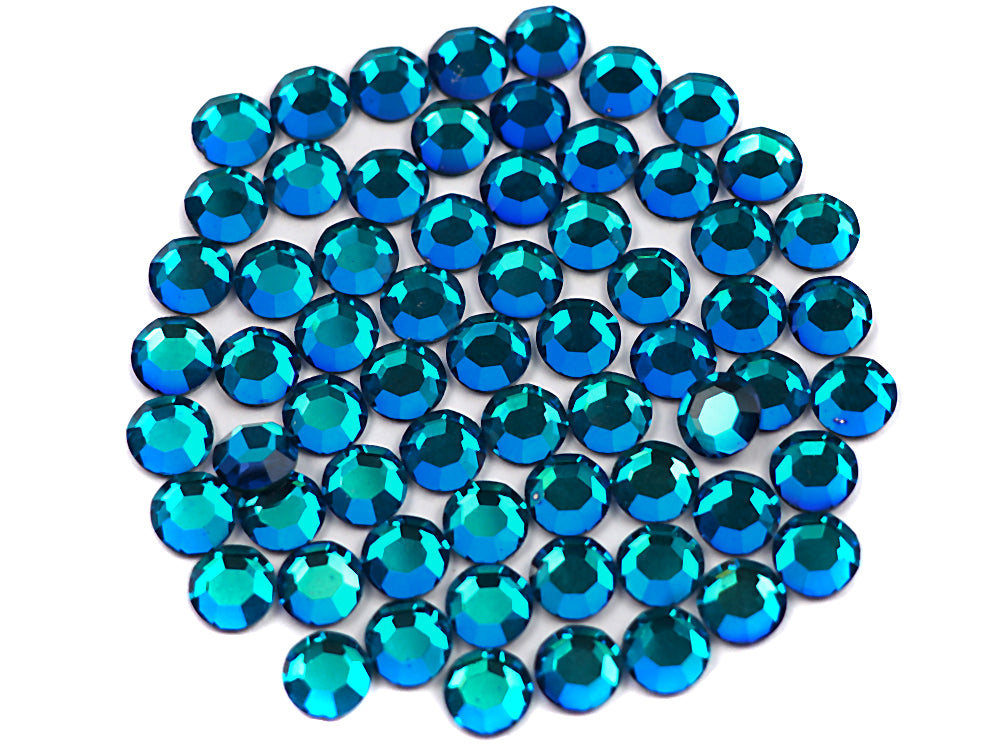 Crystal Bermuda Blue, Preciosa 8-faceted Chaton Roses Article 438-11-110 (8-ft Rhinestone Flatbacks), Genuine Czech Crystals