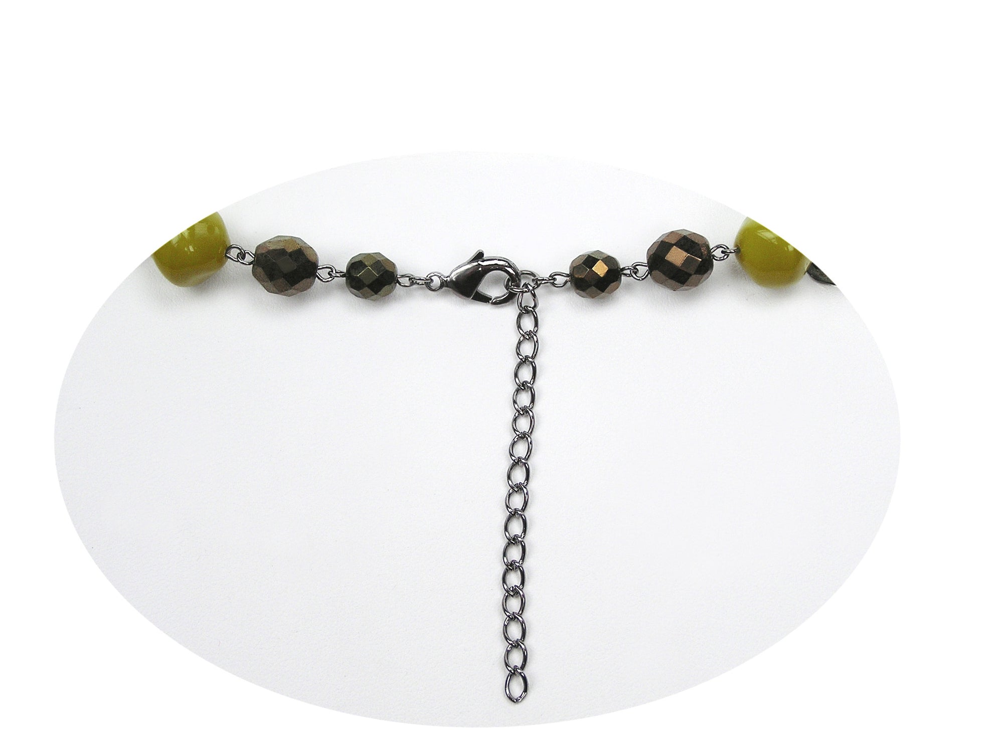 15.5 Inch Handmade Olive Green Metallic Czech Glass Bead Linked Necklace