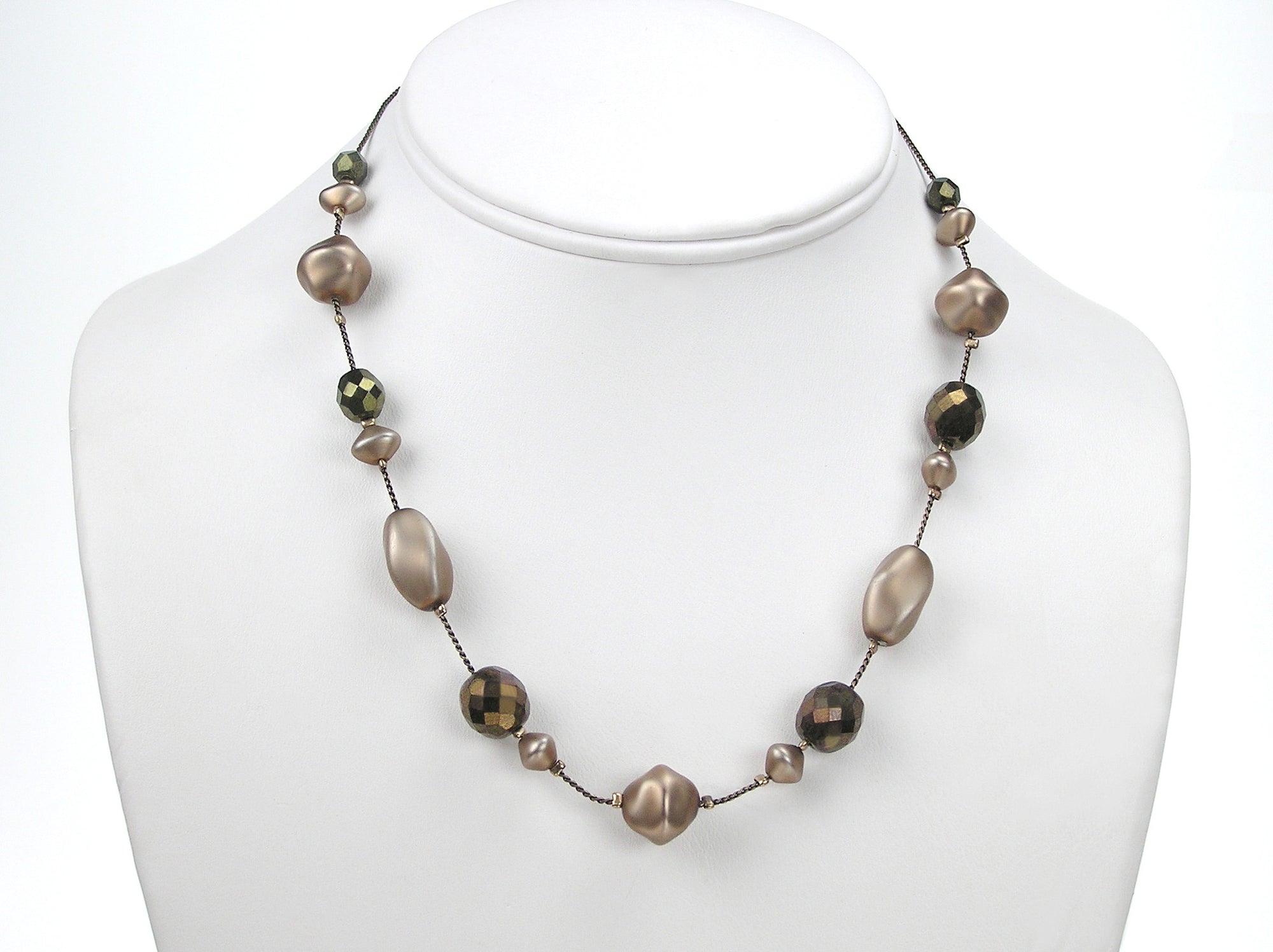 16 Inch Handmade Czech Glass Matted Pearl Illusion Bronze Metallic Necklace