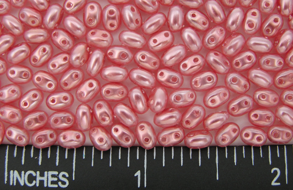 600 Czech 2-hole Duet (Duo/Twin) Glass Seed Beads 2.5x5mm Rose Pink Pearl