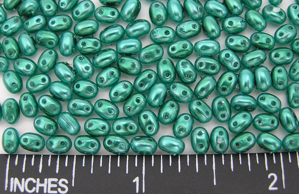 600 Czech 2-hole Duet (Duo/Twin) Glass Seed Beads 2.5x5mm Teal Green Pearl