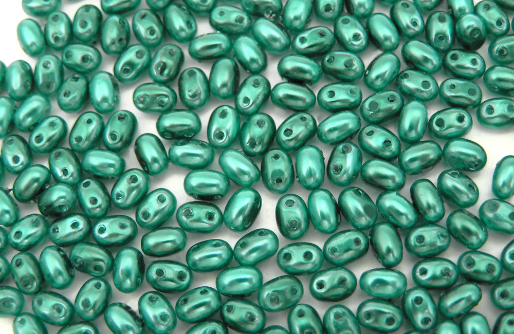 600 Czech 2-hole Duet (Duo/Twin) Glass Seed Beads 2.5x5mm Teal Green Pearl