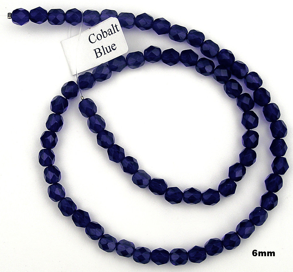 Cobalt Blue, Czech Fire Polished Round Faceted Glass Beads, 16 inch strand