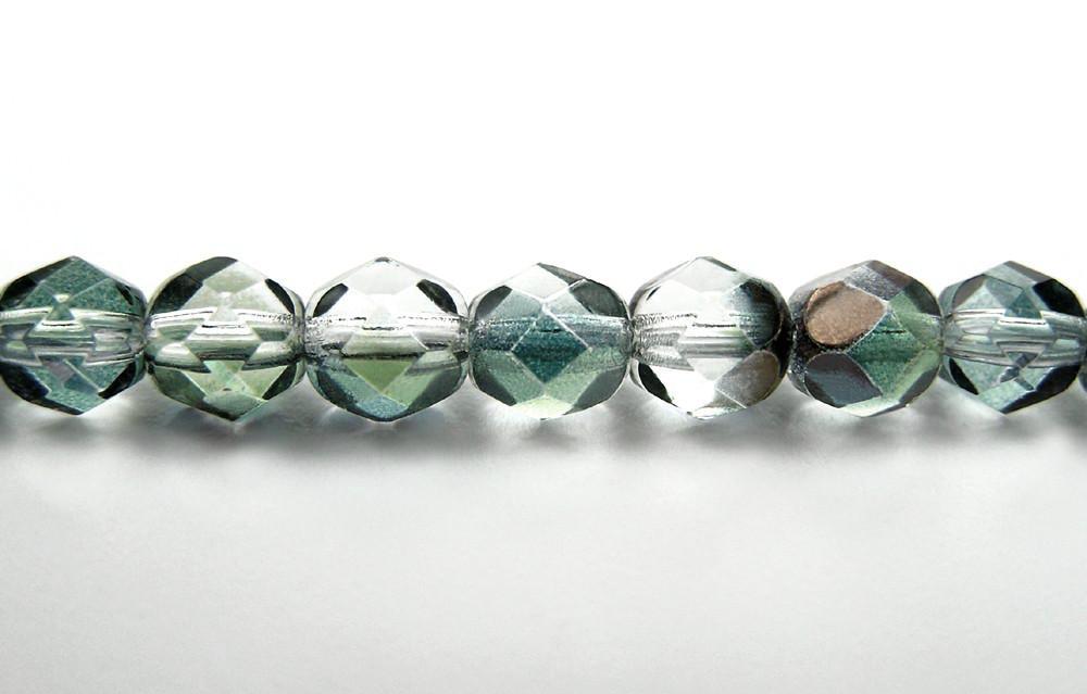 Crystal Mint Shimmer Luster, Czech Fire Polished Round Faceted Glass Beads, 16 inch strand