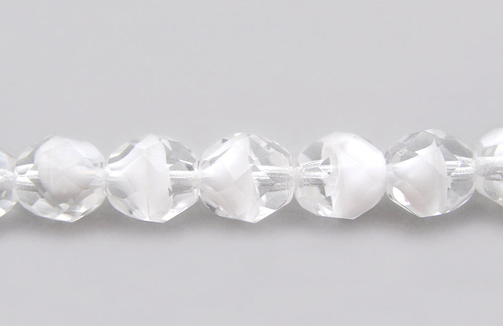 Crystal White Givre, 2-tone combination, Czech Fire Polished Round Faceted Glass Beads, 7 inch strands, 4mm 45pcs