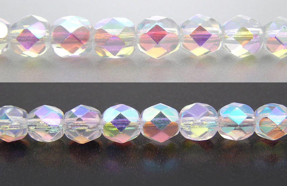 Crystal AB2X full coat, Czech Fire Polished Round Faceted Glass Beads, 16 inch strand