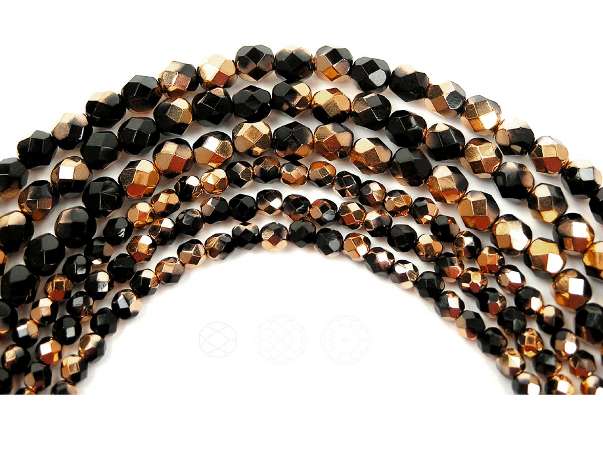 Jet Aureate Pink Half coated Czech Fire Polished Round Faceted Glass Beads 16 inch strand 4mm