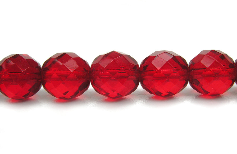 Light Siam, Czech Fire Polished Round Faceted Glass Beads, 16 inch strand, light red