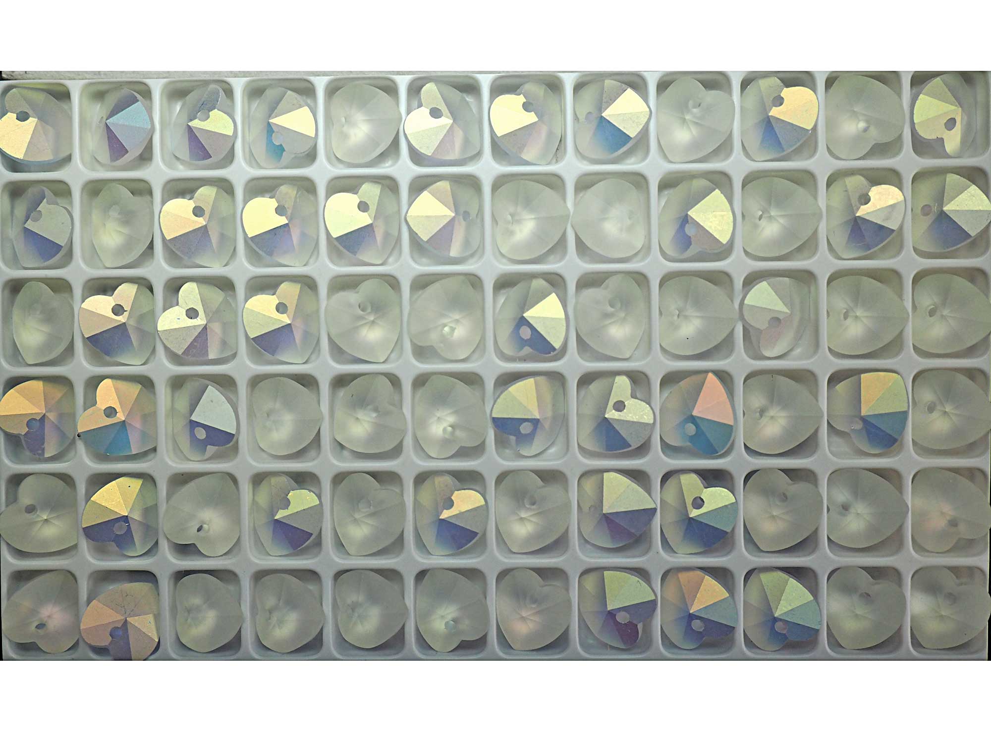 Crystal AB MATT, Preciosa Genuine Czech Crystals, 1-Hole Heart Pendants 10mm (top drilled), 12pcs