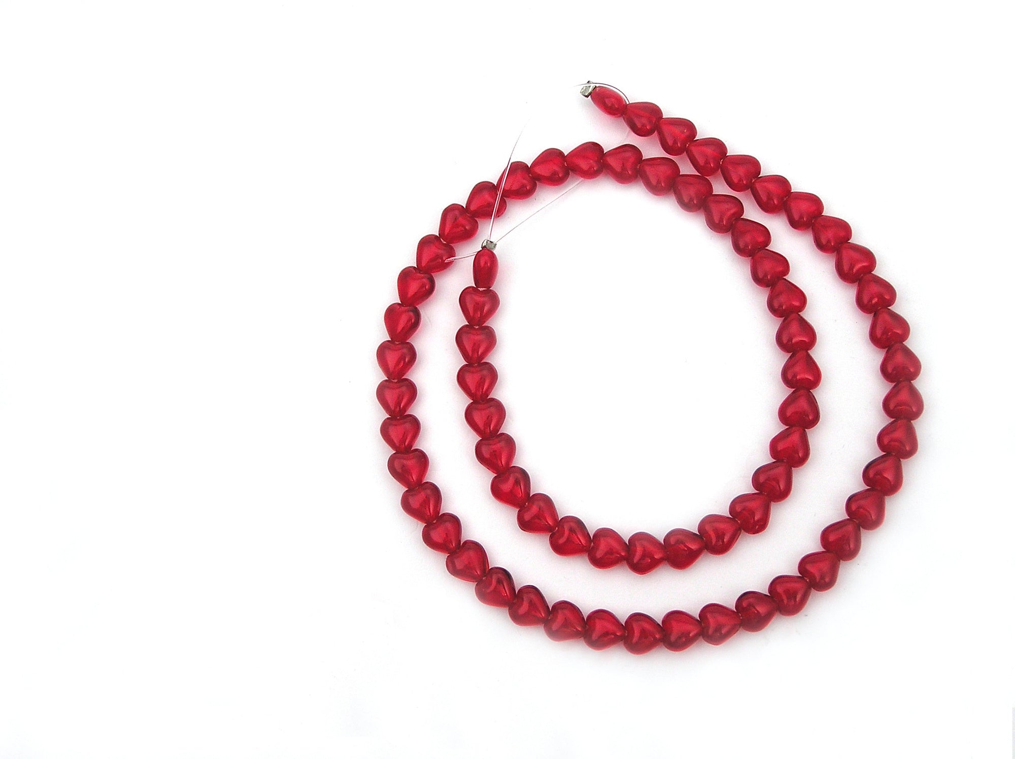 Czech glass Heart shaped druk beads 6x6mm Light Siam color, light red, Loose Pressed Beads, 50 pcs J073