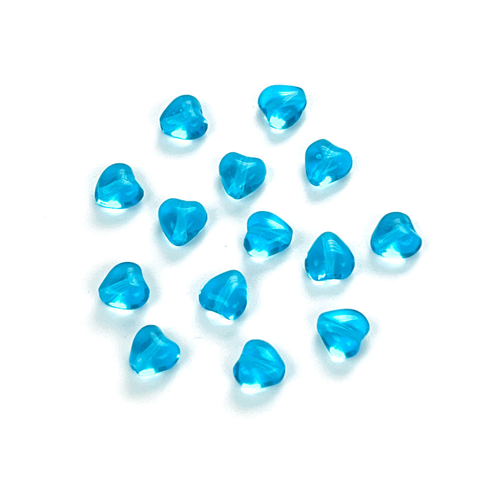 Czech glass Heart shaped druk beads 6x6mm Medium Aqua color, blue, Loose Pressed Beads, 50 pcs, J072