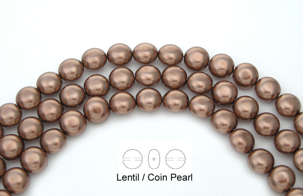 50 Czech Lentil Coin Glass Pearls 9x6mm Brown Pearl color squished pearls