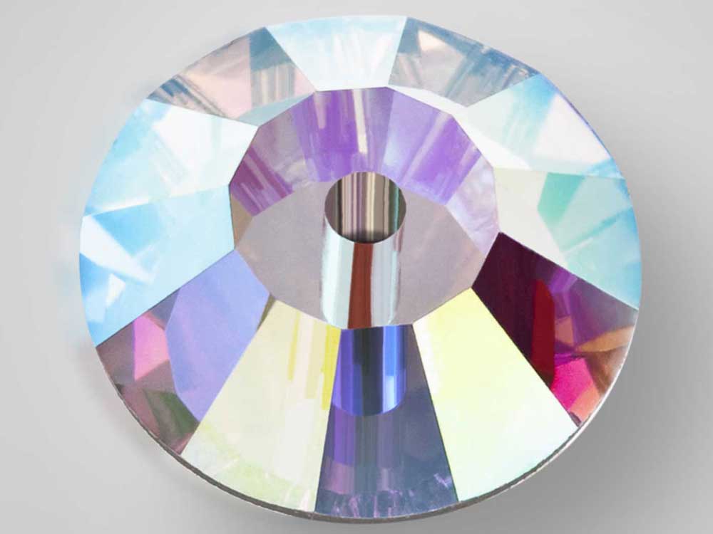 Crystal AB, Preciosa Czech MC VIVA Loch Rose 1-hole Sew-on Stones Style #438-61-612, 6mm, 72 pieces, Clear with Aurora Borealis, Silver Foiled, Center Hole Lochrosen