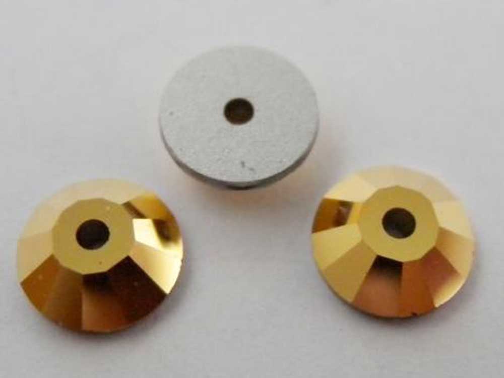 Crystal Aurum Gold, Preciosa Czech MC VIVA Loch Rose 1-hole Sew-on Stones Style #438-61-612, 5mm, 144 pieces, Silver Foiled, Center Hole Lochrosen