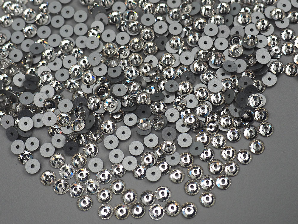 Crystal clear, Preciosa Czech MC VIVA Loch Rose 1-hole Sew-on Stones Style #438-61-612, 4mm, 288 pieces, Silver Foiled, Center Hole Lochrosen