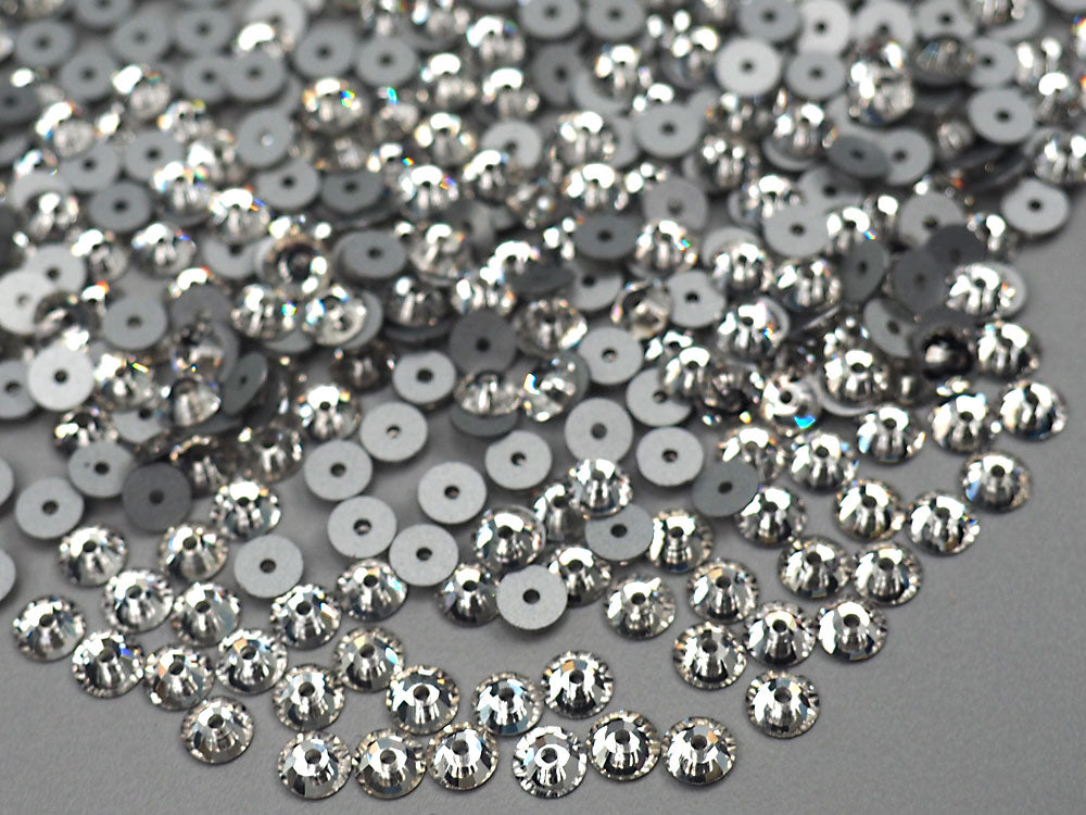 Crystal clear, Preciosa Czech MC VIVA Loch Rose 1-hole Sew-on Stones Style #438-61-612, 4mm, 288 pieces, Silver Foiled, Center Hole Lochrosen