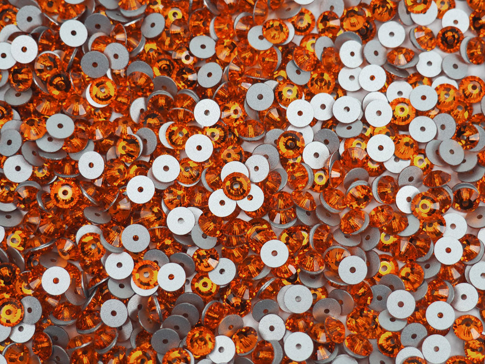 Sun, Preciosa Czech MC VIVA Loch Rose 1-hole Sew-on Stones Style #438-61-612, 5mm, 144 pieces, Orange, Silver Foiled, Center Hole Lochrosen